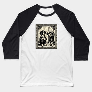 Cat & Dog Comedy Duo in Human Threads Baseball T-Shirt